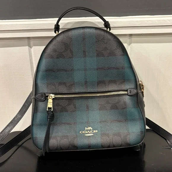 Coach Signature Green & Black Plaid Leather Backpack Coach Small Daypack Backpack | Green Leather - Etsy main image 4